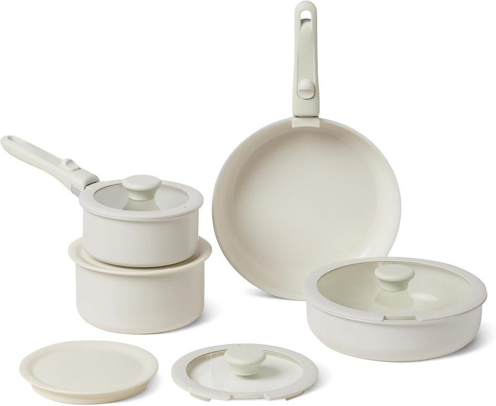 Ceramic Nonstick Pots and Pans Set with Detachable Handle, 11-Piece Stackable Se