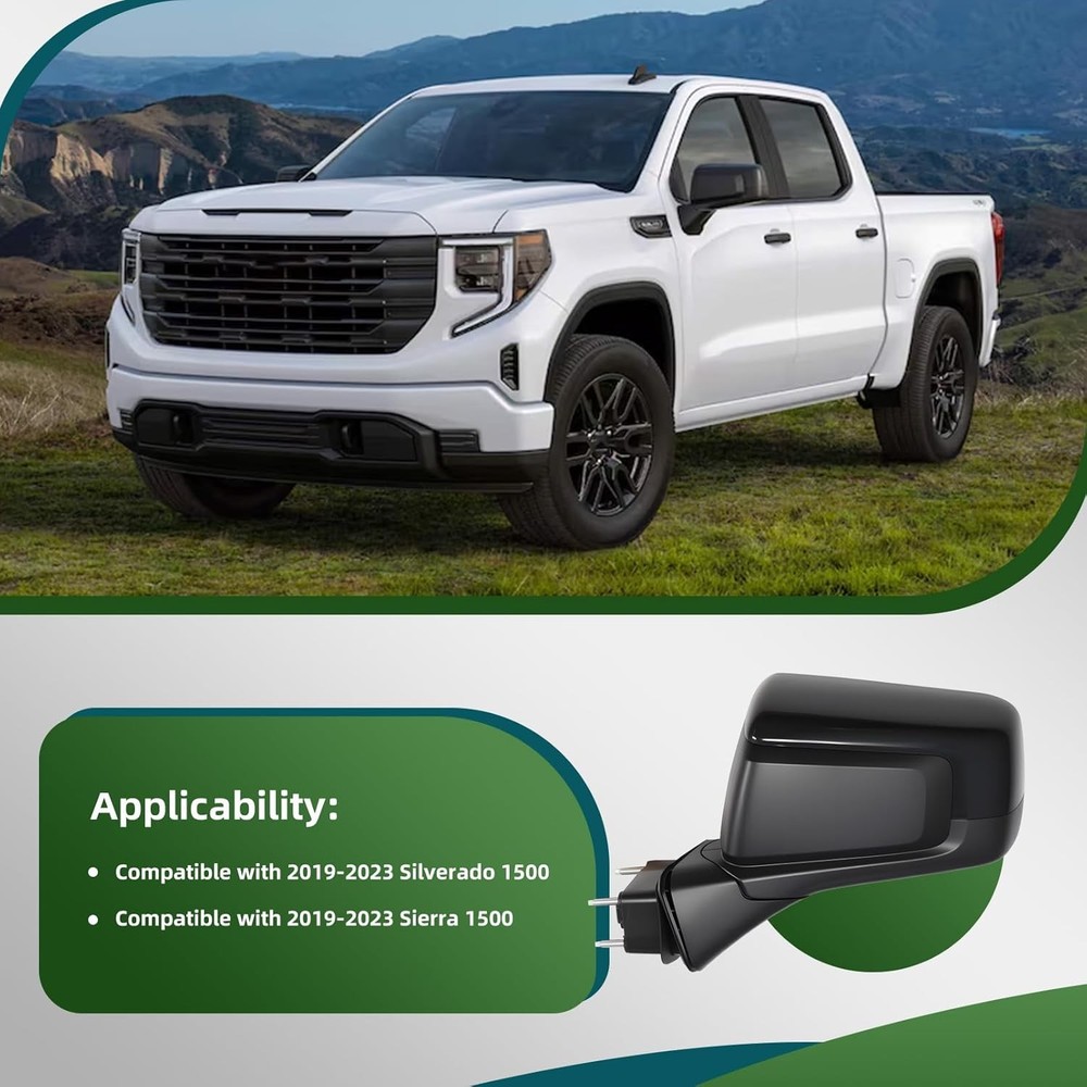 Driver Left Side Mirror Assembly Compatible with 2019-2023 Silverado and Sierra