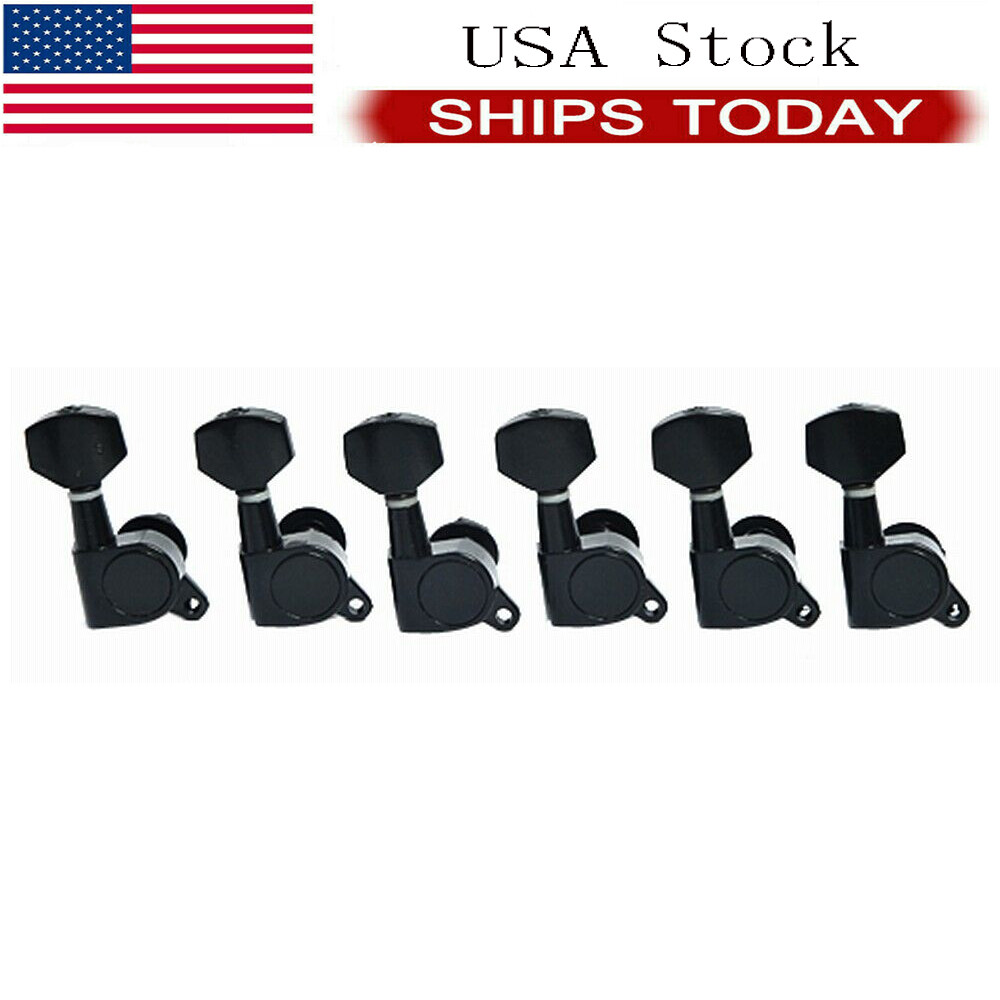 Black 6R Inline Guitar String Tuning Peg Tuner Machine Head Universal Fit USA