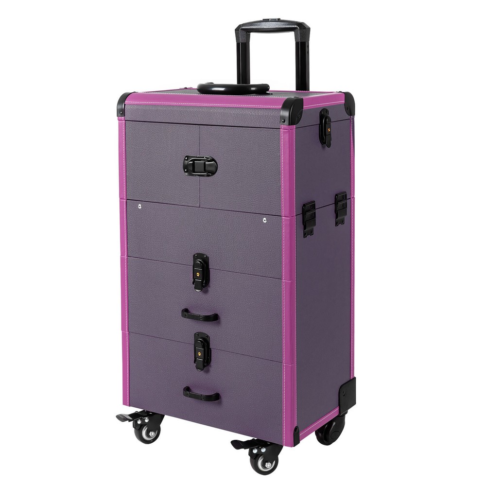 Portable Rolling Makeups Train Case Lockable Cosmetic Storage Organizer Trolley