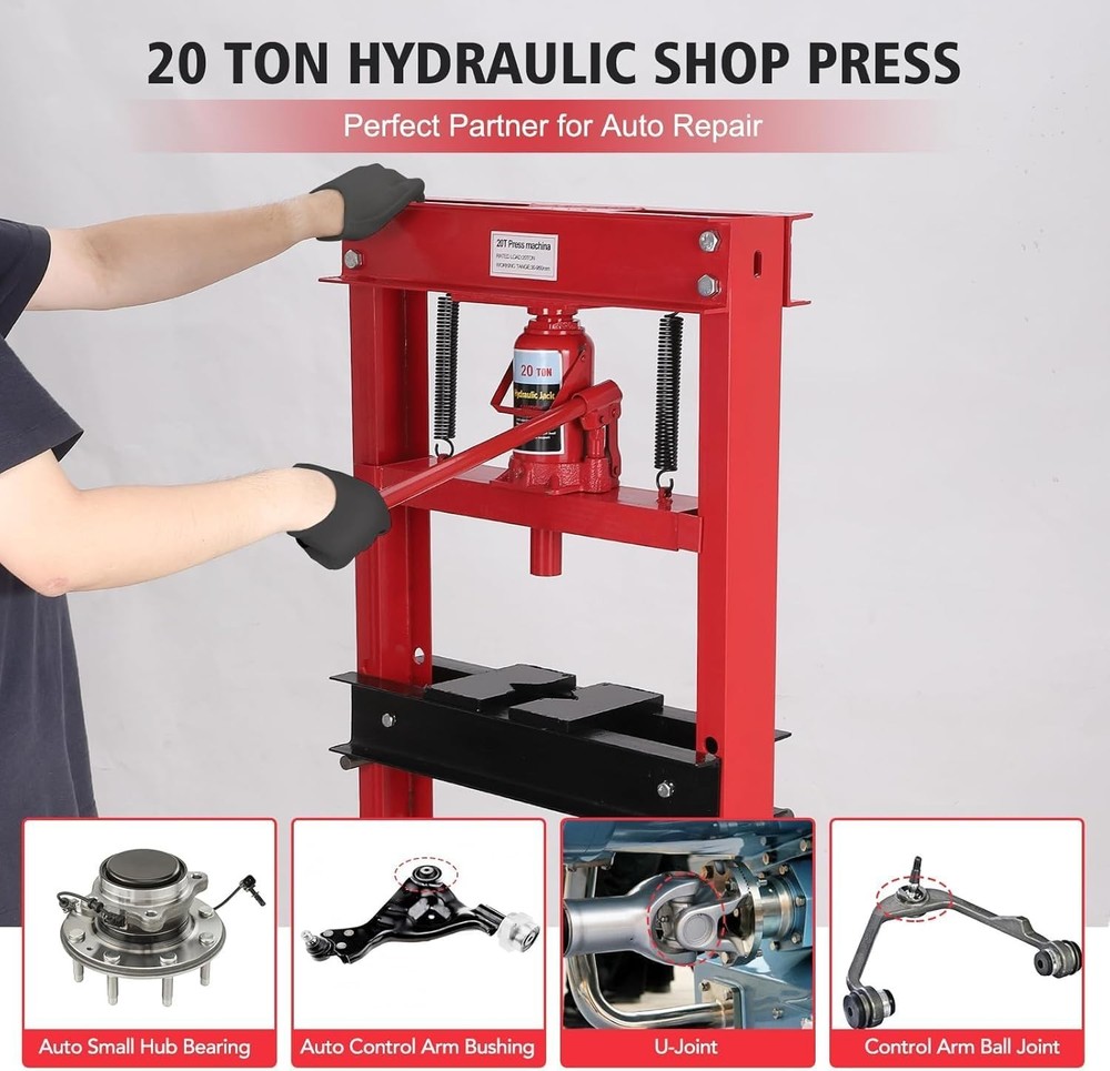 20 Ton Hydraulic Shop Press H-Frame w/ Adjustable Work Table & Press Plates