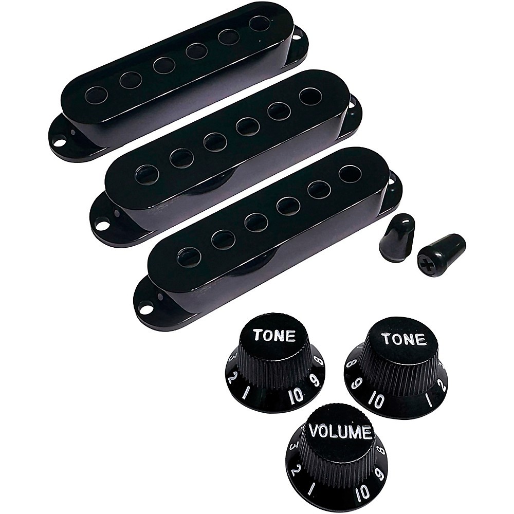 AxLabs Set Of Single Coil Pickup Covers 52/50/48,2 Switch Tips,3 Knobs White-Blk