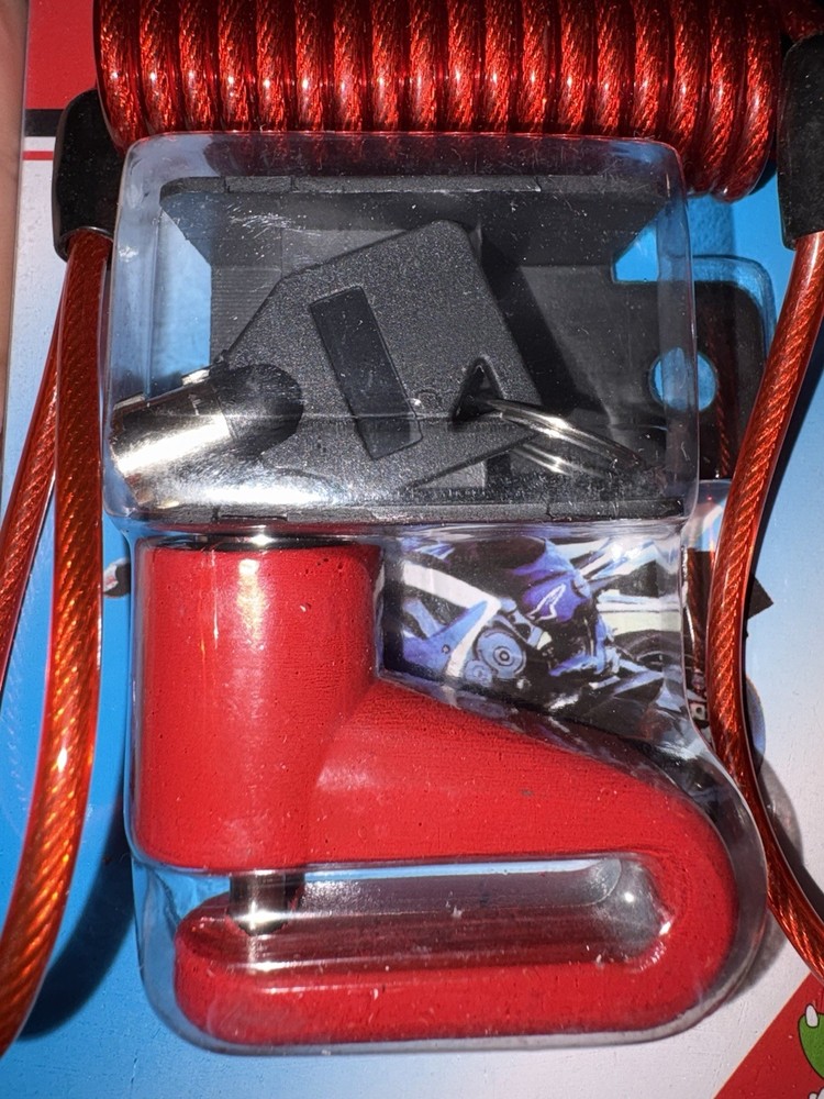 Scooter Disc Brake Lock with Reminder Cable – Red – New