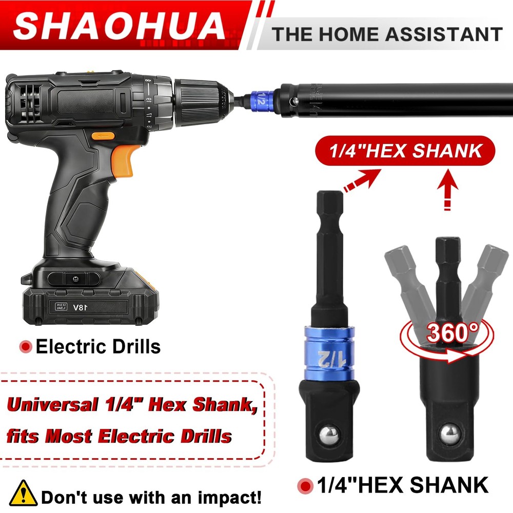 "9/16"" Nut Driver Set - Deep Hollow Socket with 1/4"" Hex Adapter 3 Sizes"
