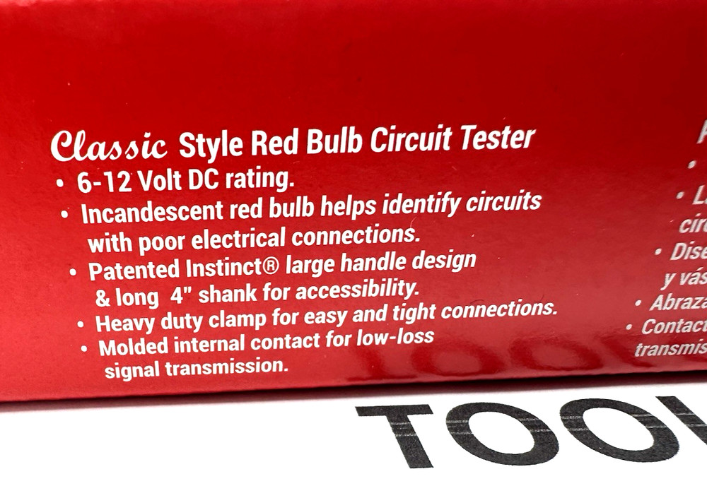 SNAP ON TOOLS EECT33RHD Classic Style RED Bulb Circuit Tester 6-12 Volt NEW +