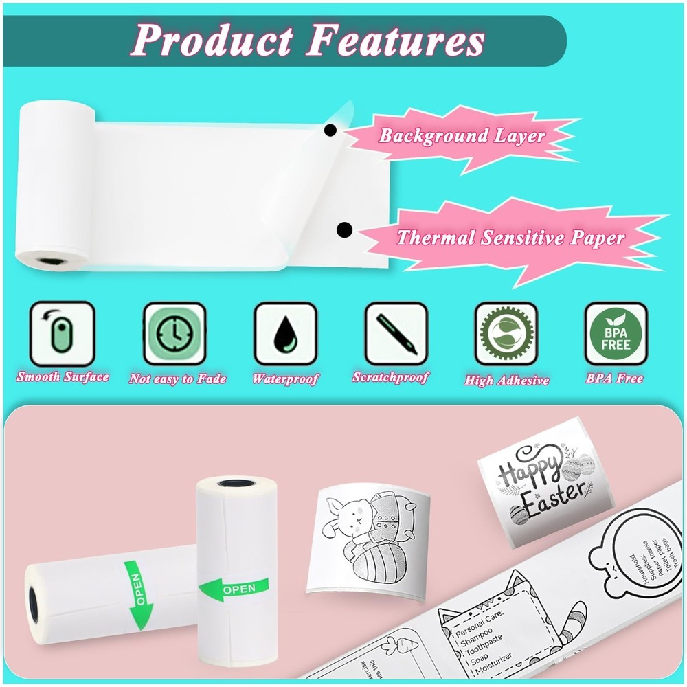10 Rolls Mini Printer Sticker Paper Refill for Most Mini Thermal Printers, 57...