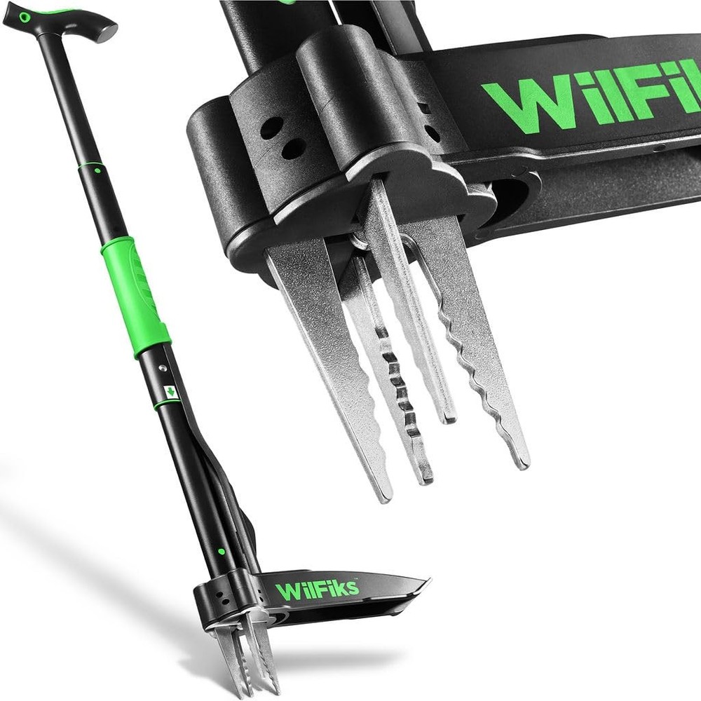 Adjustable Weed Puller Tool with 4-Claw Head and Quick-Release Mechanism