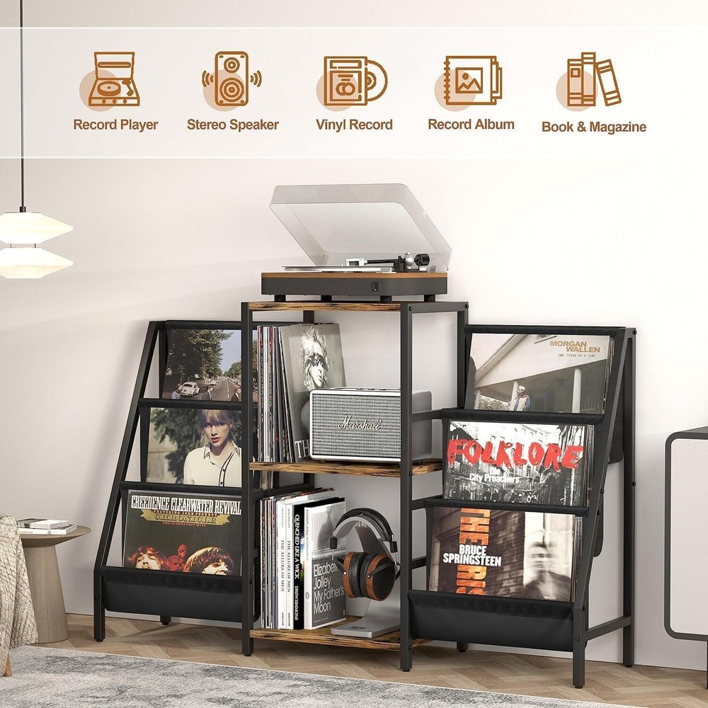 Record Player Stand Vinyl Storage Turntable Table Double 3-layer Display Shelves