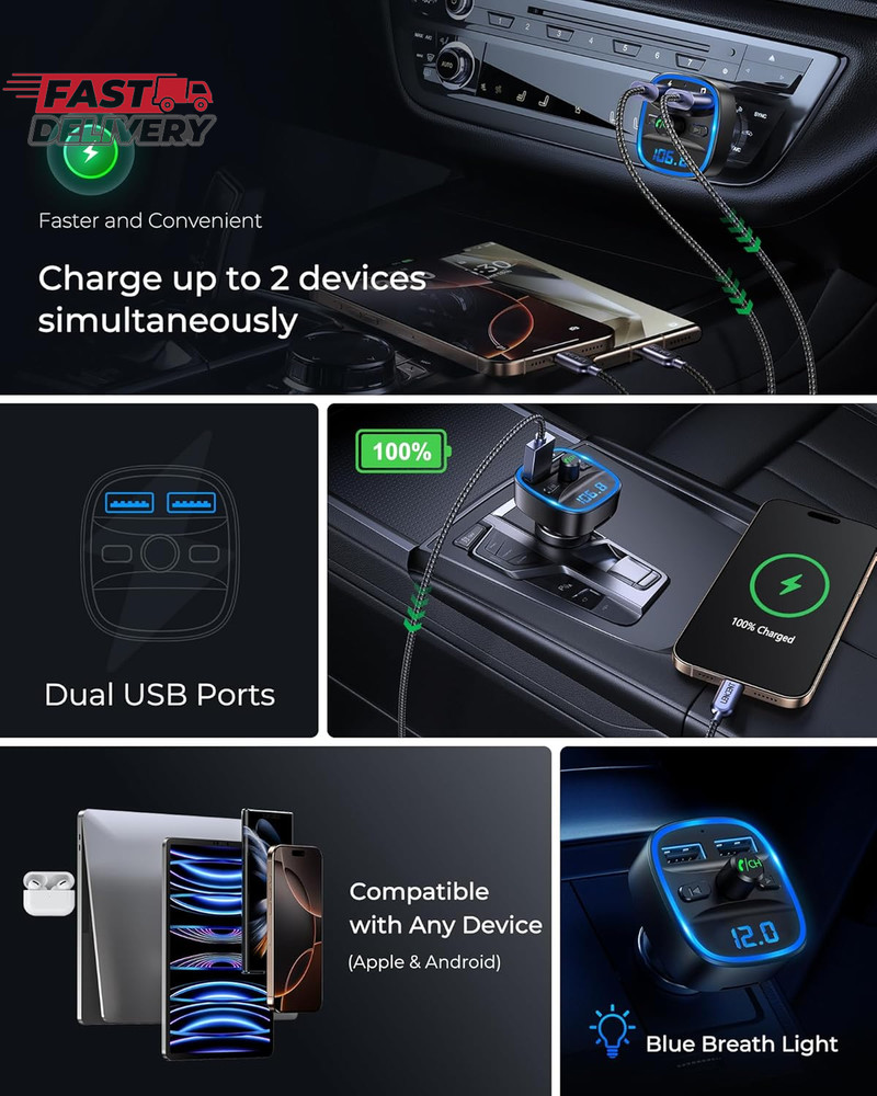 LENCENT FM Transmitter, Bluetooth FM Transmitter Wireless Radio Adapter Car Kit