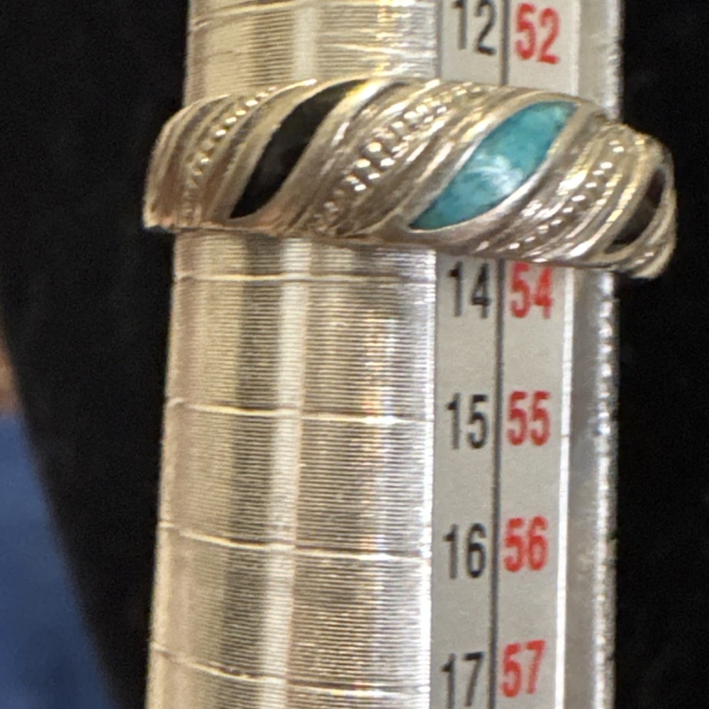 COP Silver Turquoise Black Onyx Inlay Ring Size 7