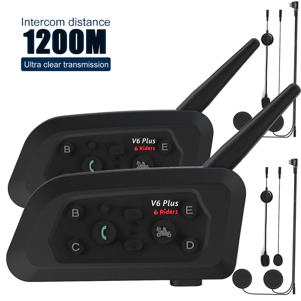 A pair V6 Pro Motorcycle Helmet Bluetooth Headset 6 Riders Communication System