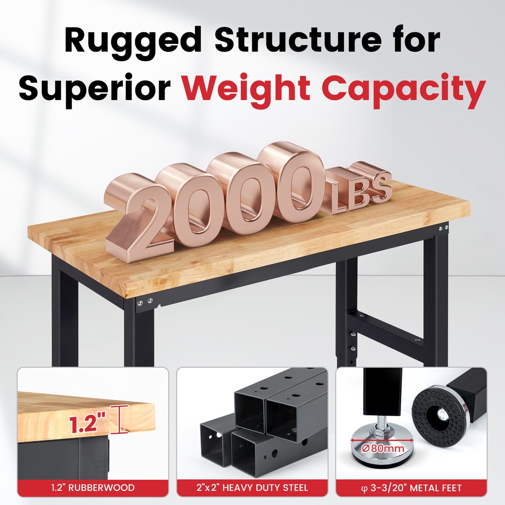 48 '' Adjustable Workbench with Power Outlet Heavy Duty 2000LBS Workstation US