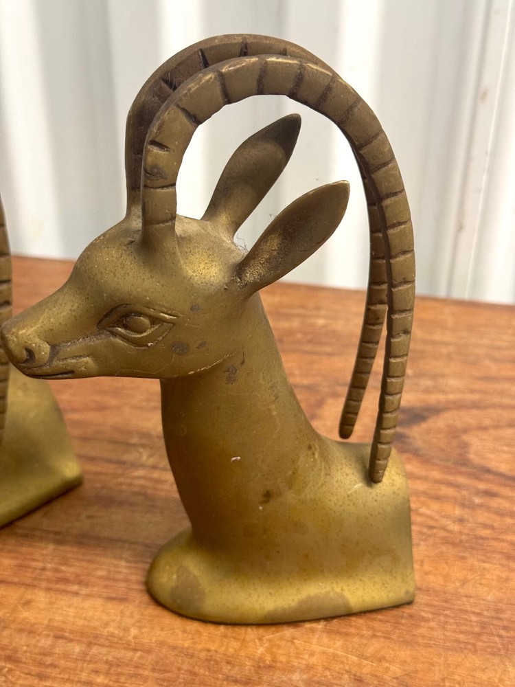 Mid-Century Modern Brass Gazelle Bookends