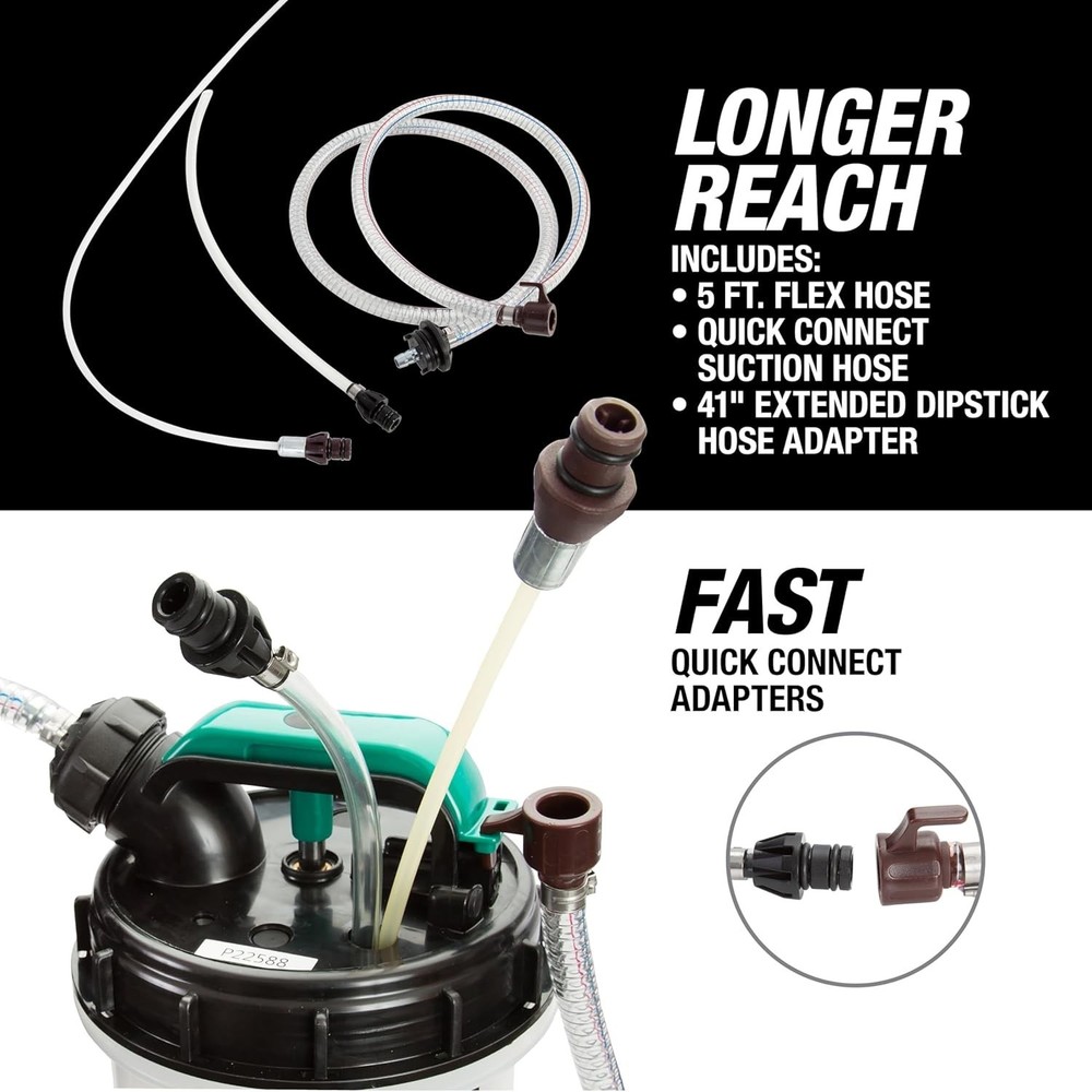 Portable Oil Extractor Pump, 5ft Hose, 2 Adapters