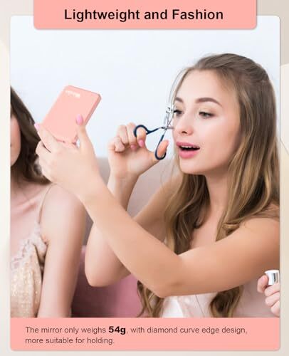 Small Compact Mirror,1x/2x Travel Magnifying Mirror,2-Sided Handheld Pink