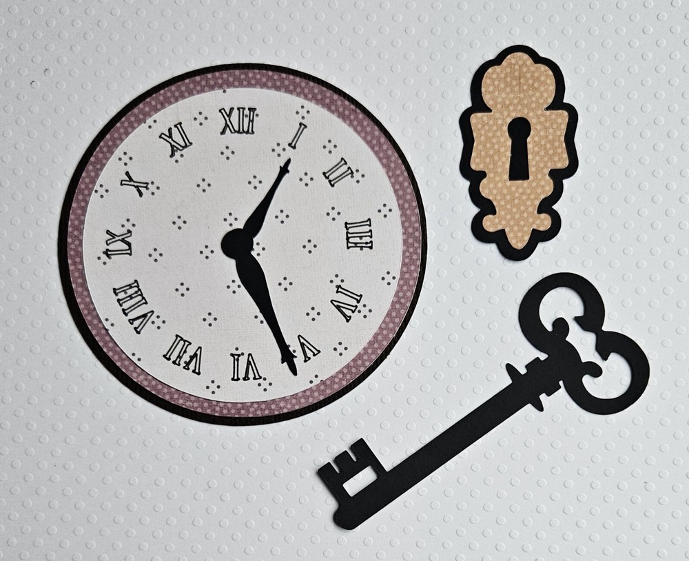 Lock Key and Clock  Set. Scrapbook, Card Making Paper Piecing