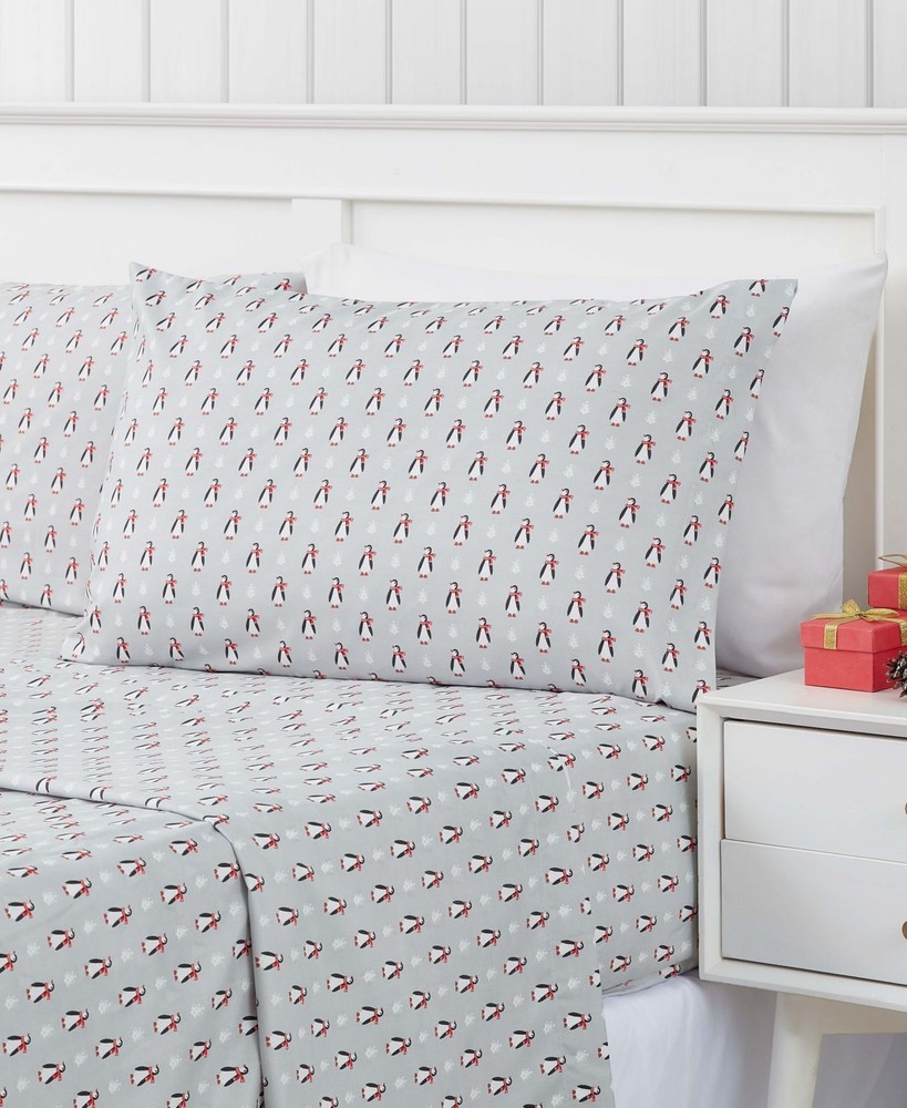 Sanders Kids Holiday Microfiber 4 pc Full Sheet Set, Gray