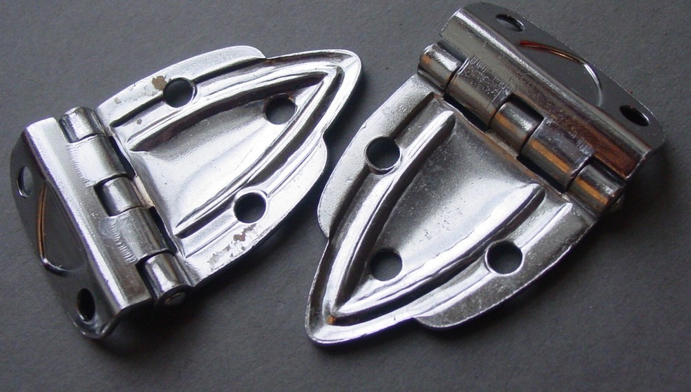 Vintage Chrome Art Deco cabinet hinge Offset Raised Mint Green Lined Cupboard
