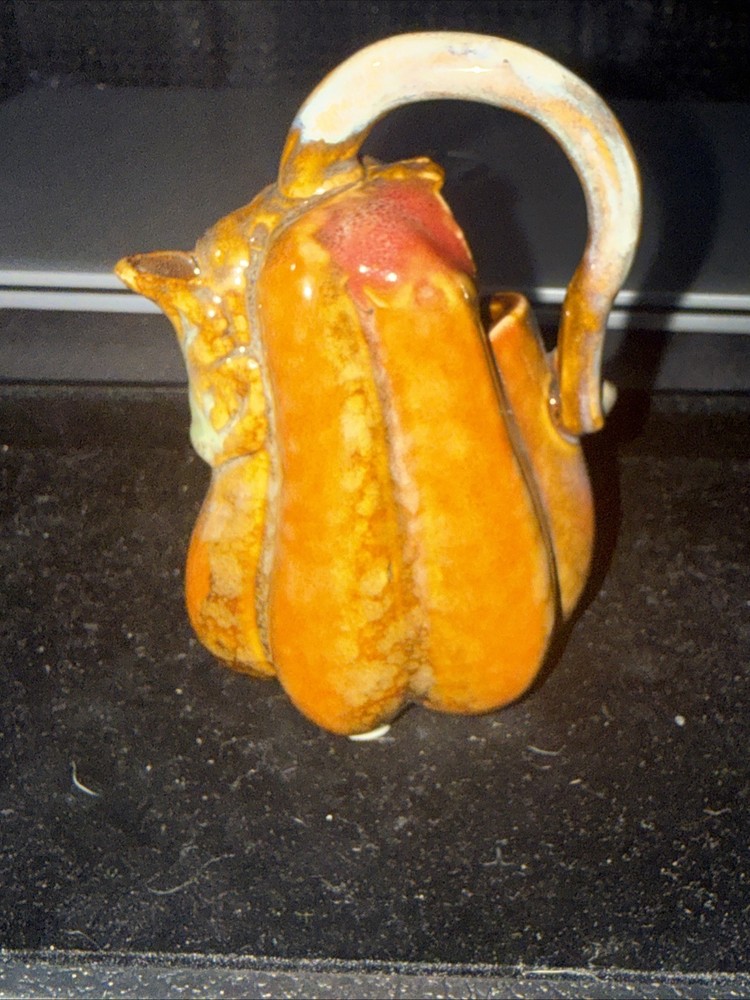 Squash Creamer Ornate Gourd Ceramic Handle