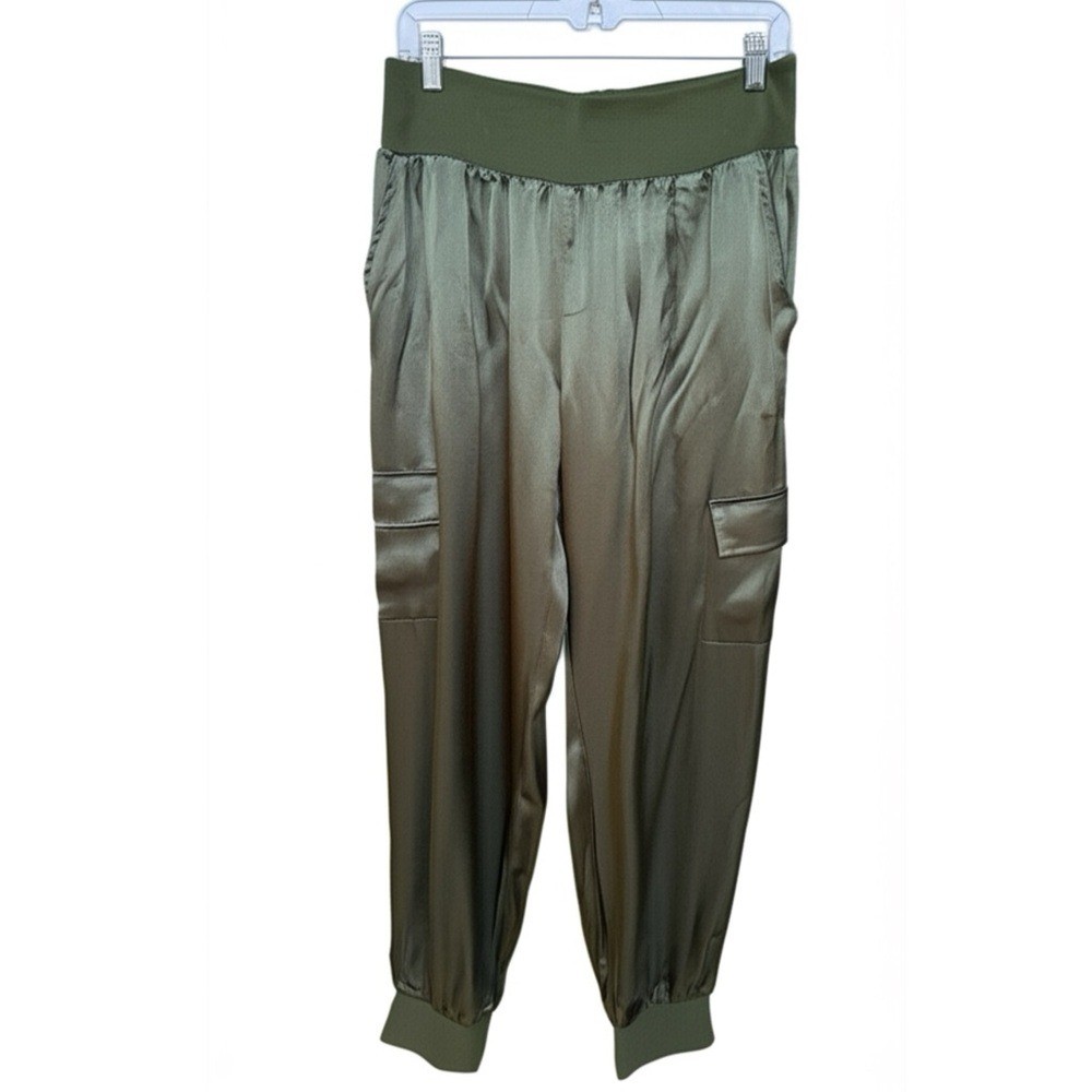Luxe Look Satin Pocketed Joggers - Olive