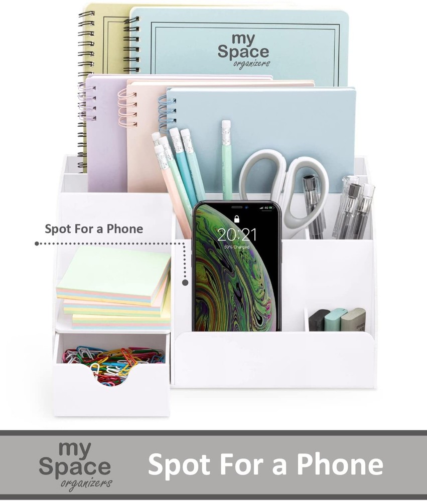 White Desktop Organizer - 9 Compartment Office Desk Accessories Organizer - P...