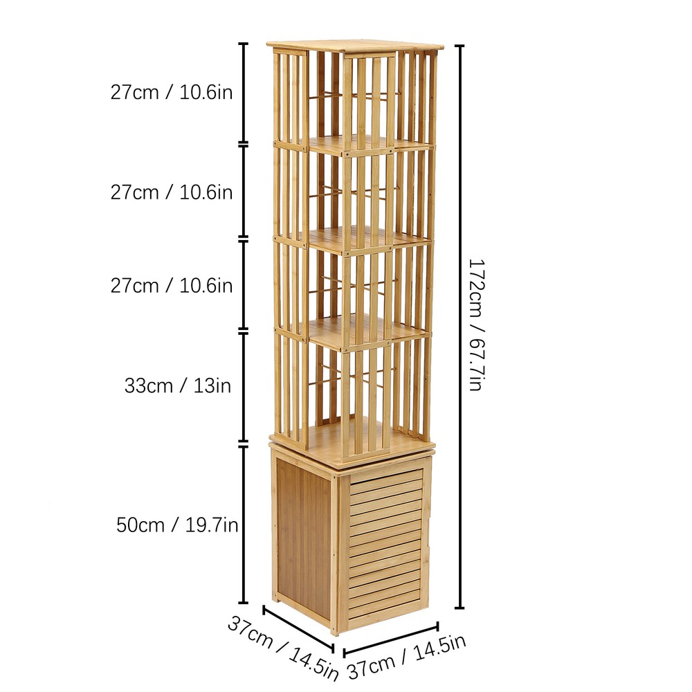 Storage Display Holder Book Organization Stand 6-Tier Corner Bamboo Book Shelf