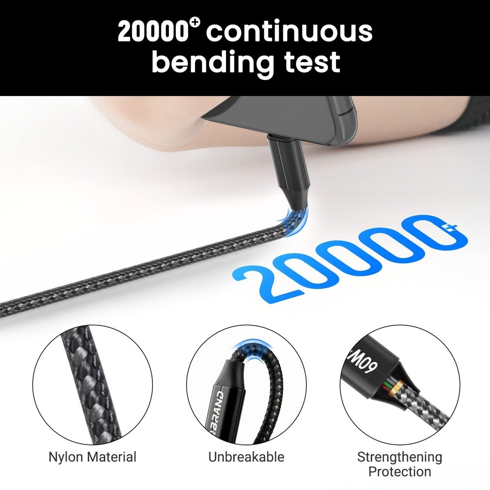 3-Pack Braided USB C to Type-C Fast Charging Data SYNC Charger Cable 3/6/10FT