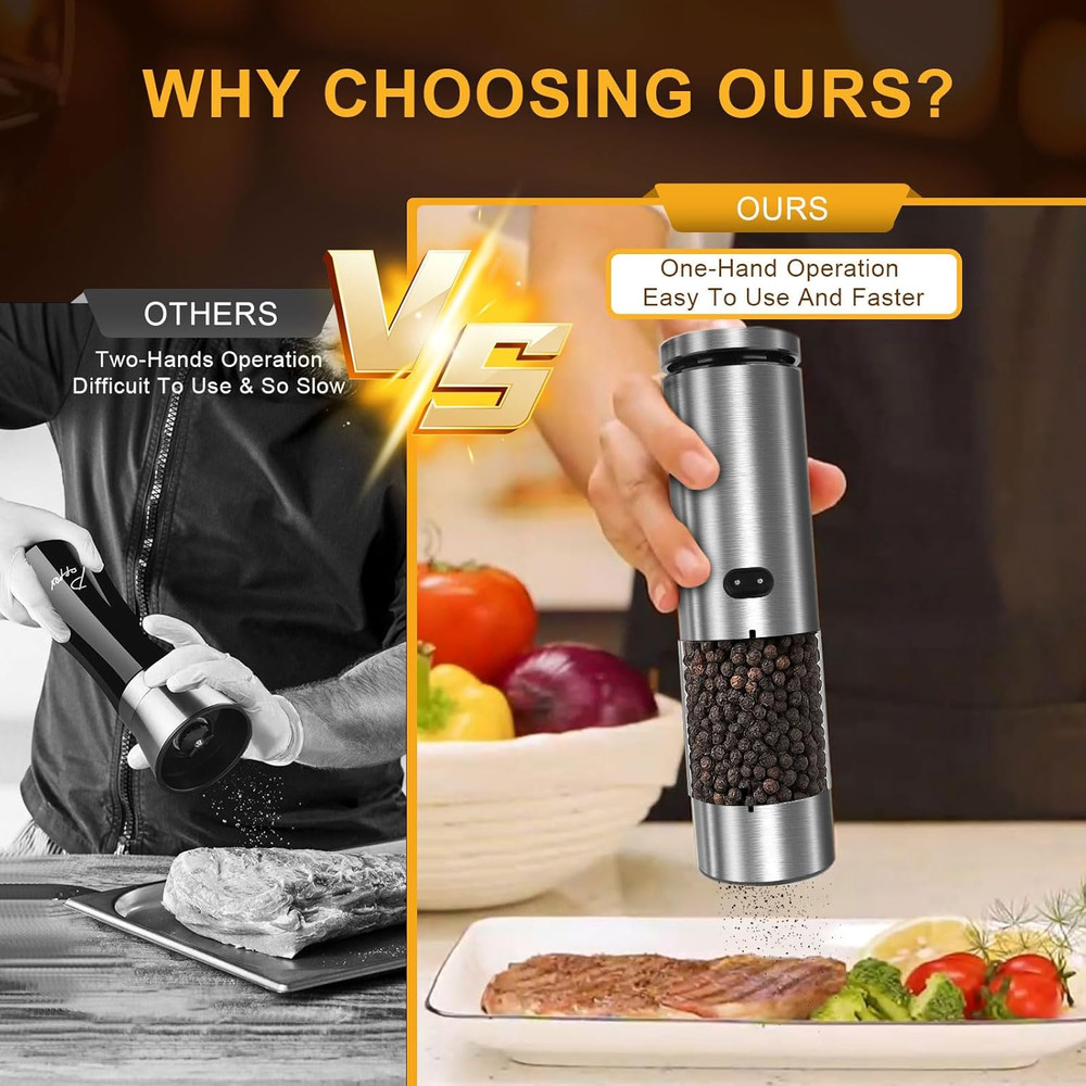 Electric Salt and Pepper Grinder Set USB Rechargeable, Upgraded External Adjusta
