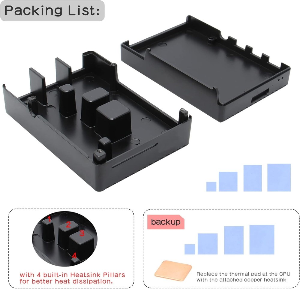 Aluminum Case for Raspberry Pi 4 Model B with Passive Cooling - Black
