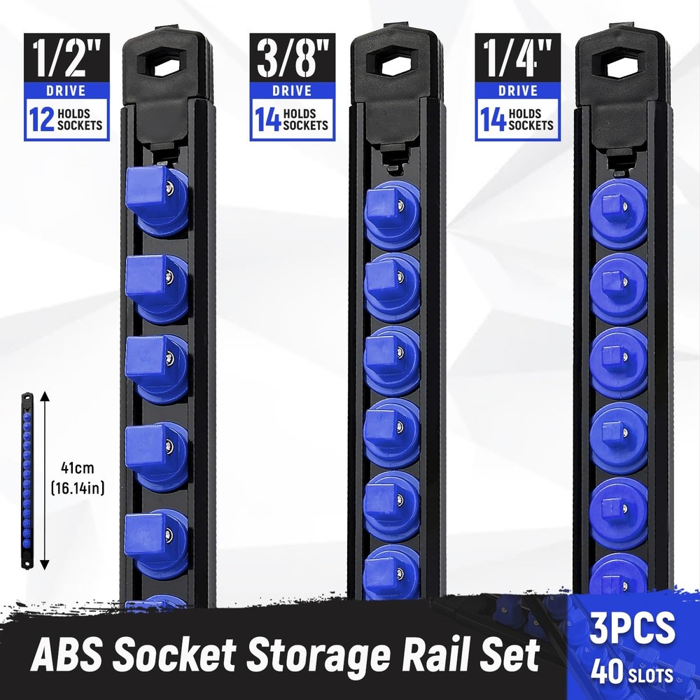 Magnetic Socket Organizer, 3-Piece Heavty Duty ABS Socket Holder, Socket Rail...