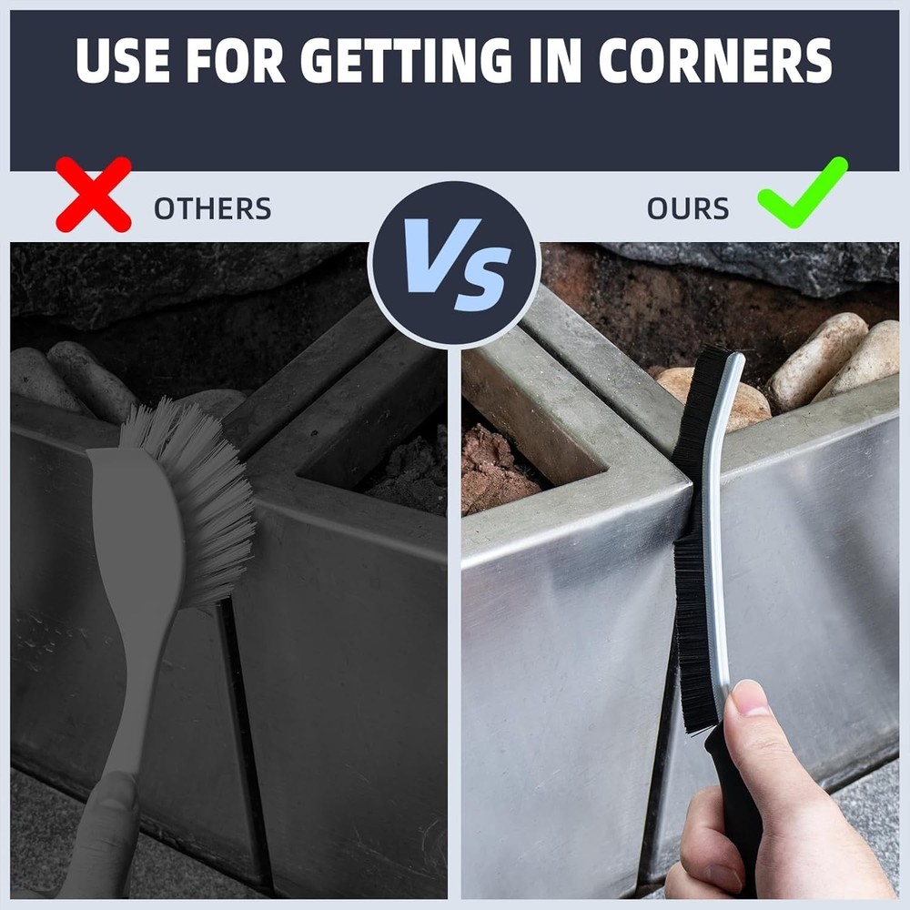 3-Pack Hard Bristle Crevice Brushes with Ergonomic Handle for Efficient Cleaning
