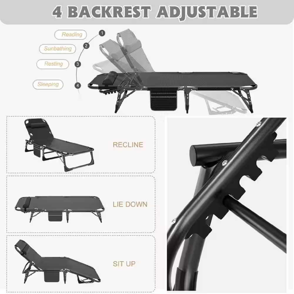 Polyester Portable Folding Sleeping Cot, Convertible Sleeper Chair Bed with Adju
