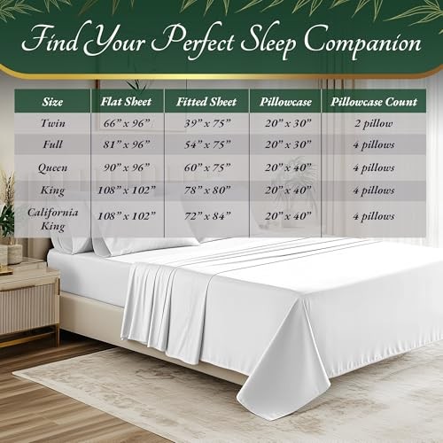 100% Viscose Derived from Bamboo Sheets Size 6pcs - Ultra Soft & Full White