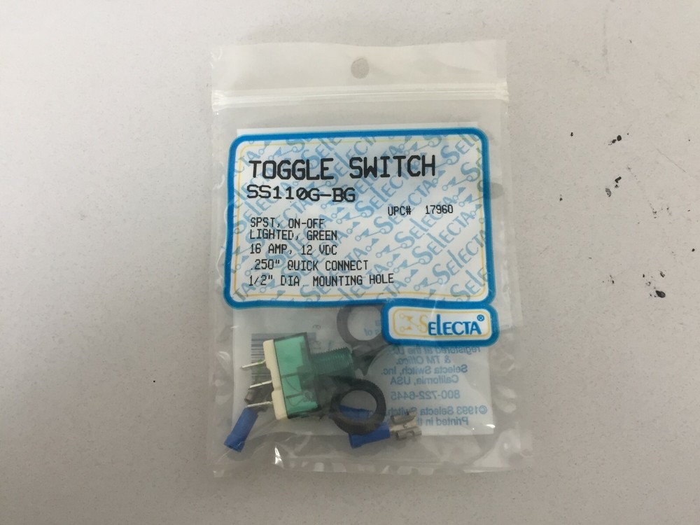 SELECTA SS110G-BG ON OFF GREEN LIGHTED 16 AMP TOGGLE SWITCH