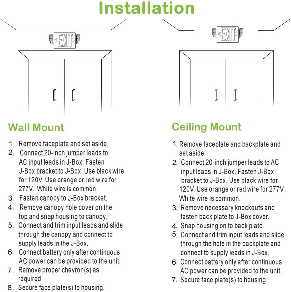 2 Pack LED Exit Sign Emergency Combo Light with Adjustable Two Head Battery UL