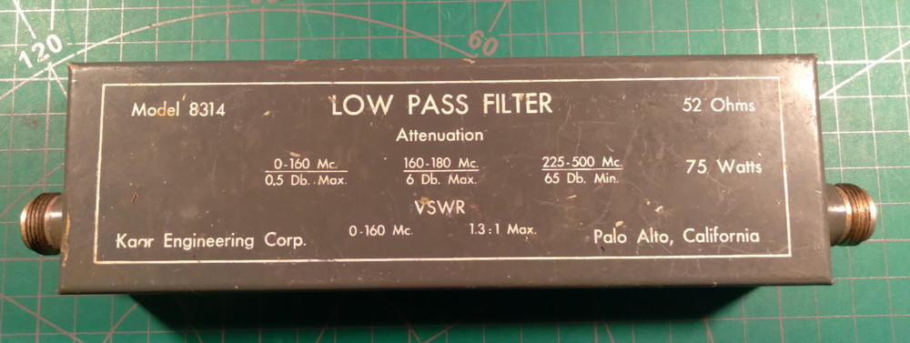 Kaar Engineering Low Pass Filter, Fc:183 MHz, 8314.