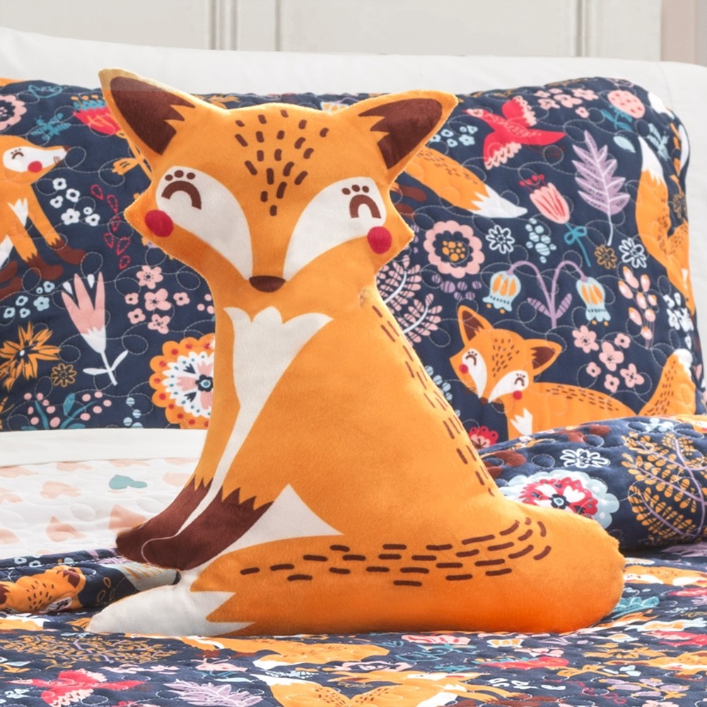 Lush Decor Pixie Fox Reversible Quilt Set, Twin, Navy & Orange - 3 Piece