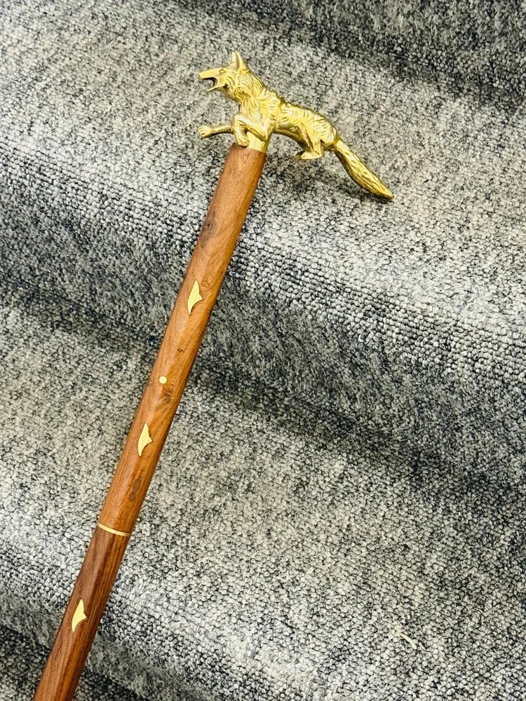 Vintage Solid Brass Fox Head Cane Handle for Walking Stick handmade design