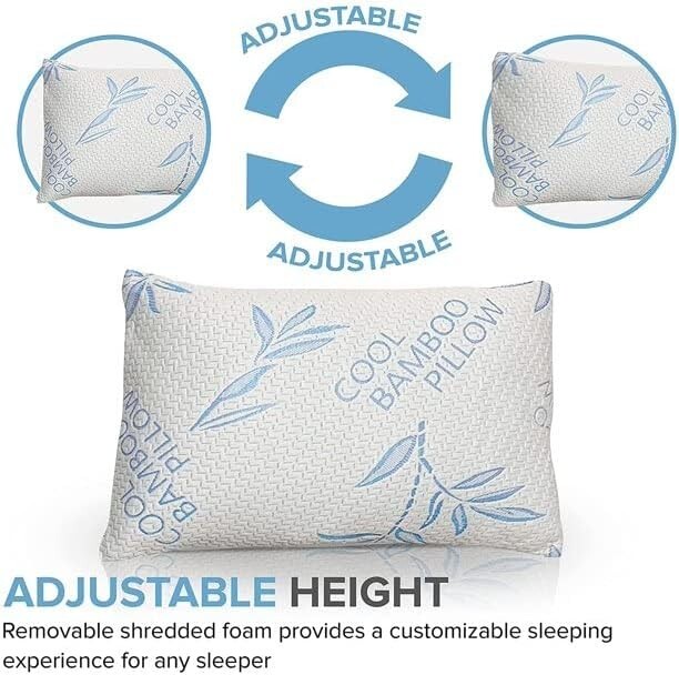 Memory Foam Pillows- Cooling Bamboo Pillows for Sleeping-Adjustable and Washable