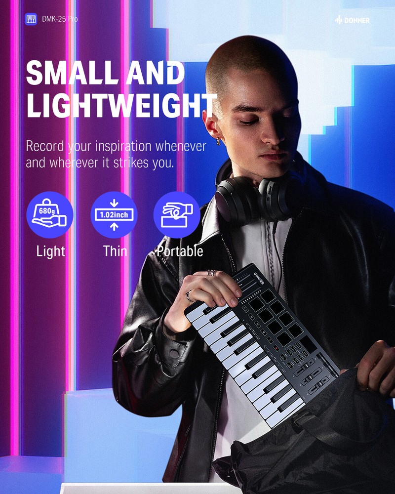 🎹 Donner DMK25 Pro USB MIDI Keyboard Controller With Teaching Course & Software