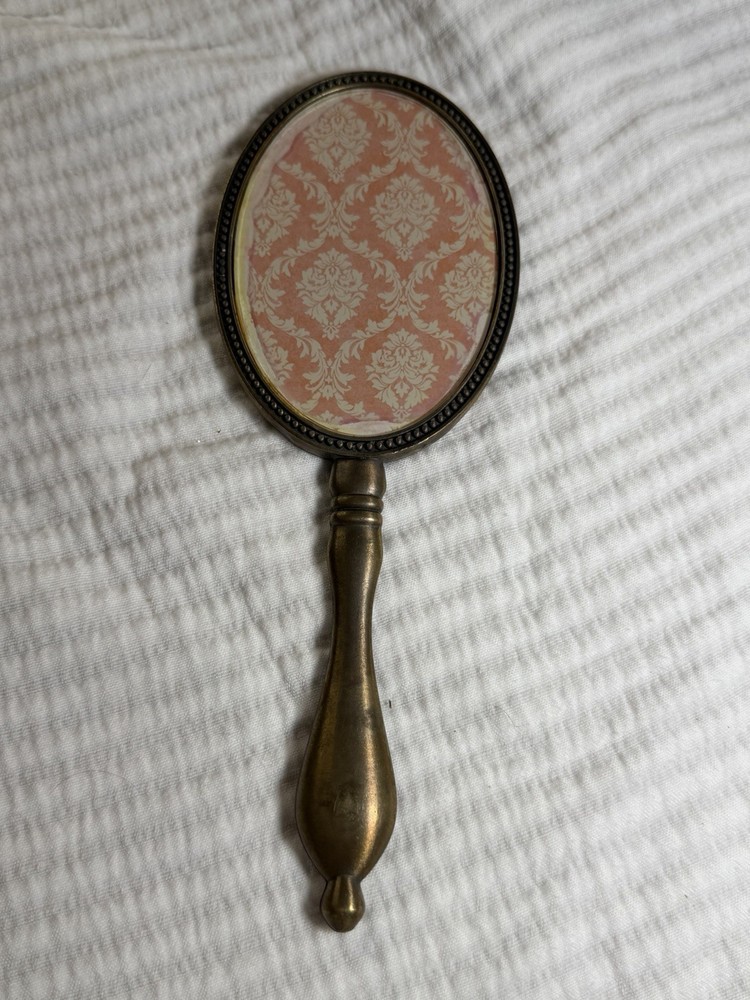 Vintage Brass Handheld Vanity Mirror Antique