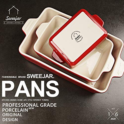 Ceramic Bakeware Set, Rectangular Baking Dish Lasagna Pans for Cooking, Red