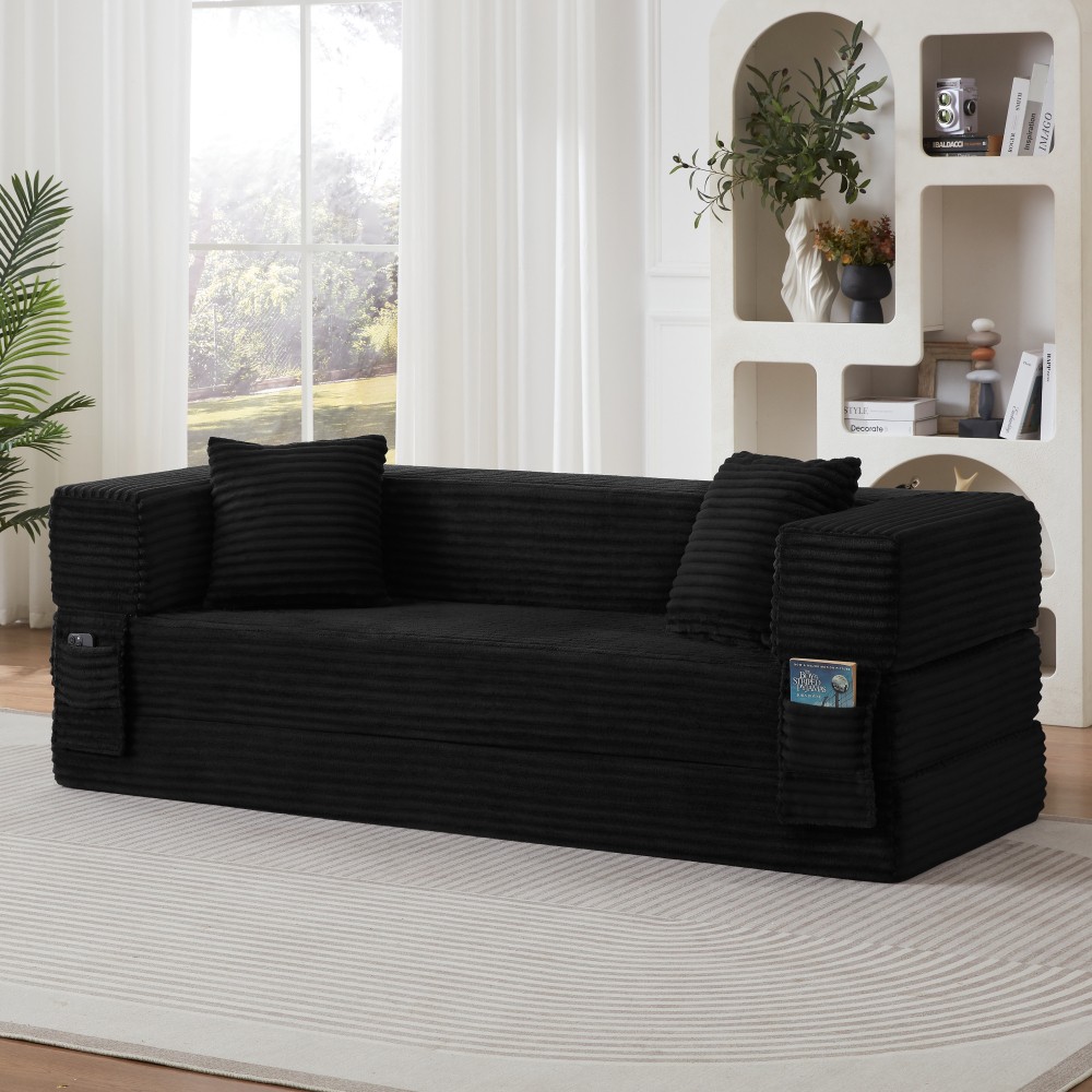 Modern Cord Sofa Classic Square Design, Unique Two-tier Design