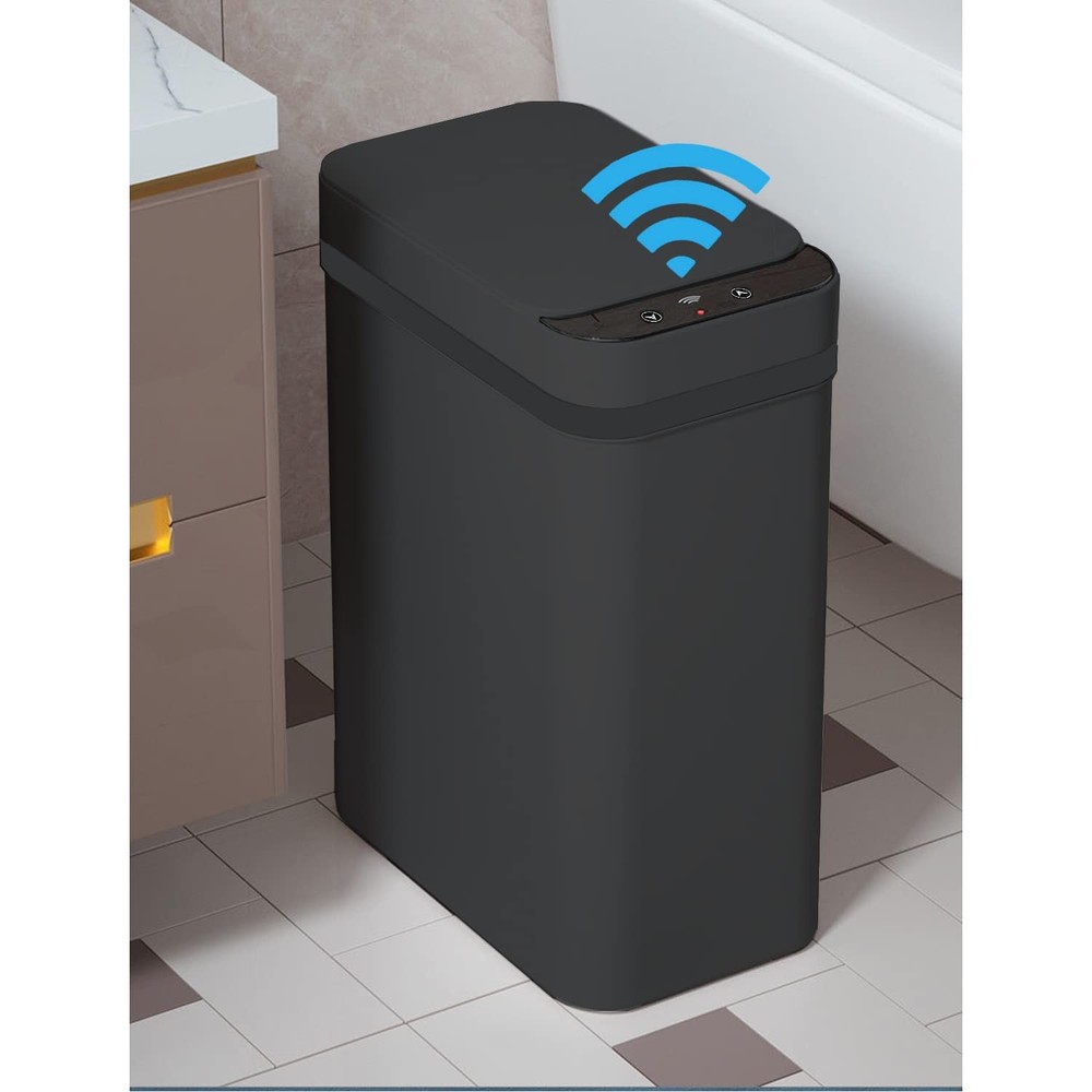 Touchless Bathroom Trash Can 2.5 Gallon Slim Sensor Auto Open Black