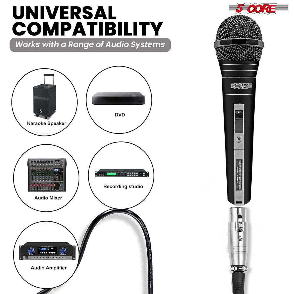 5Core XLR Microphone Dynamic Mic Karaoke Singing Studio Mics Handheld Microfono