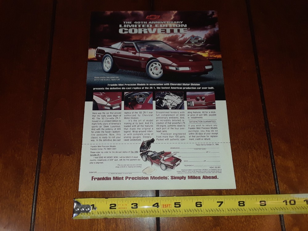 FRANKLIN MINT 1993 CORVETTE 40th ANNIVERSARY ORIGINAL AD