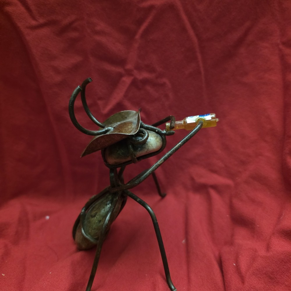 Handmade Metal Ant Drinking Beer Sculpture