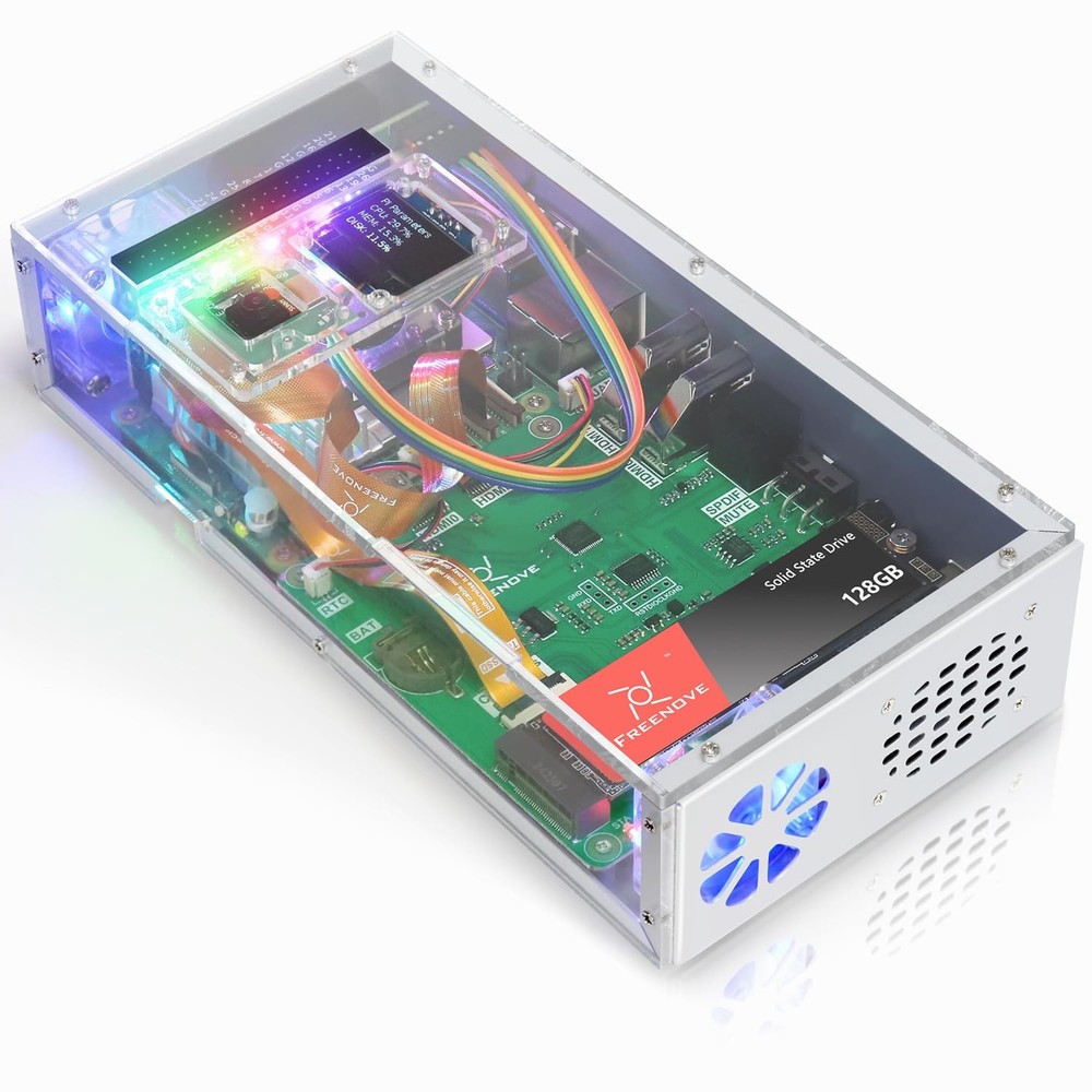 Freenove PC Case Kit for Raspberry Pi 5 with Cooling 128GB SSD no Screen