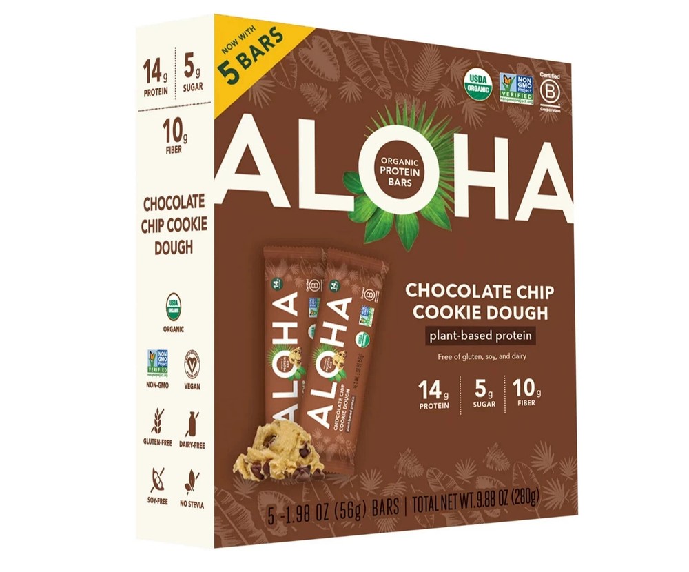 ALOHA Plant Based Protein Bars, Chocolate Chip Cookie Dough, 14g Protein (Pack .