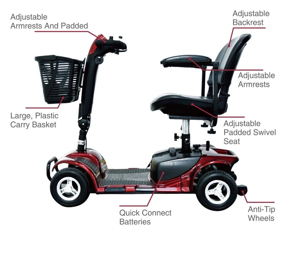 Equate Mobility 4-Wheel Motorized Power Scooter, Red